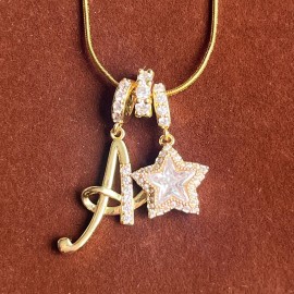Christmas Star Girl 22k Gold Plated Alphabet Pendant Necklace Fashion Minimalist Letter Jewelry Trendy Versatile Gift for WomenColor: Golden Letter star q