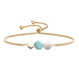 Jardme Pulsera difusor de aceite esencial, pulsera de cuarzo rosa y lava con aceite esencial, pulsera de cuarzo rosa, pulsera de oro ajustable, Piedra, cristal