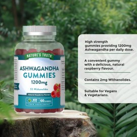 Nature's Truth Ashwagandha Gummies 1200mg | High Strength Ashwagandha Supplement with 5% Withanolides | 60 Raspberry Flavoured Gummies | Vegan | Nature's Truth