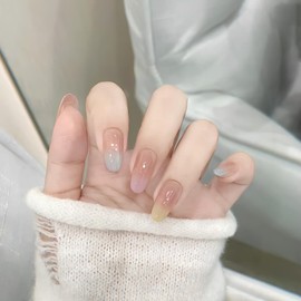 ALLEVG Nail Tips, 30 Pieces, Long, Spring and Summer Dopamine Color, Graduated x Lame Nails, Popular, Japanese Style, Cute, Simple, Stylish, Coming of Age Ceremonies, School Entrance Ceremonies