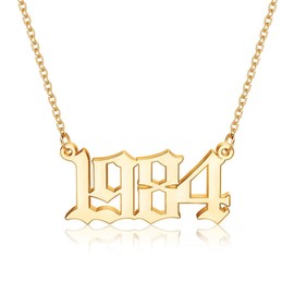 M MOOHAM Birth Year Necklace for Women, Gold 1984 Necklace Old English Birth Year Number Pendant Necklace for Women Birthday Gifts
