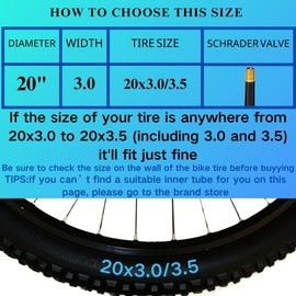 2 Pack Heavy Duty 20x3.0 Fat Tire Tube with Strong Airtightness and Puncture Resistant Qualities. 20X3.0/3.5 Butyl Rubber Inner Tube with 32mm Schrader Valve for Mountain Bike, Fat Bike，Electric Bike