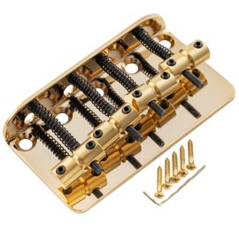 Musiclily Pro 19mm Classic Standard Top-loading 4-String Bass Bridge with Brass Saddle Steel Plate, Gold