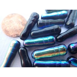 20 BLACK AB opaque 7x22 mm bottle/peg  Czech pressed glass beads