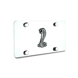 JR2 3D Silver Cobra Metal Badge Stainless Steel Mirror Chrome License Plate+Free Caps