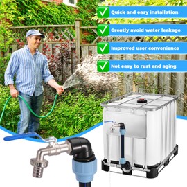 Water Tank IBC Tote Adapter, 3/4" Hose Connection Replacement Water Tank Fitting Part for 1000L Rainwater Container Rain Barrel, IBC Tote to Garden Hose Adapter with Hoses,Faucet