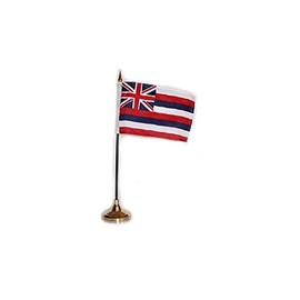 NOV Hawaii State 4"x6" Miniature Flag Desk Set with Gold Base