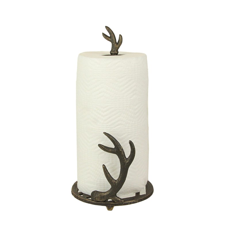 Rustic Brown Cast Iron Deer Antler Countertop Paper Towel Holder
