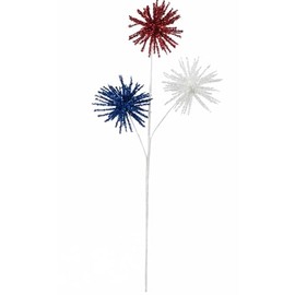 Patriotic Firework Ball Spray, 28 inch, Red White Blue Metallic Tinsel Balls, 6 inch Diameter, 3D Holiday Decor