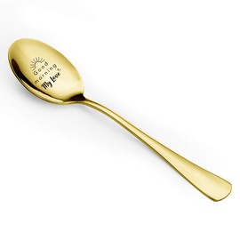 Aakihi Best for Wife Husband Girlfriend Boyfriend - Good Morning My Love Spoon - Funny Gold Plating Spoon Engraved Stainless Steel - Tea Coffee Spoon - Perfect for Birthday/Valentine/Anniversary