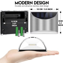 LeiDrail Solar Step Lights Outdoor Deck Fence Stair Cold White Sun Powered LED Illuminated Landscape Lighting Waterproof for House Yard Garden Post Silver - 4 Pack