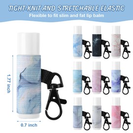 10 Pack Lip Balm Holder Keychain Compact Clip On lipstick Holder Lip Gloss Holder Keychain Elastic lipstick Sleeve Clip (Marble Style)