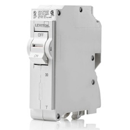 Leviton LB130-T 30A 1-Pole Plug-On Standard Branch Circuit Breaker, Thermal Magnetic, 120 VAC, White