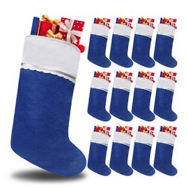 Tokforty 12 Pack Felt Christmas Stockings, 19 Inches Blue and White Christmas Stockings, White Cuff with Silver Trim Christmas Stockings for Family Christmas Holiday Decorations
