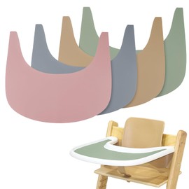 High Chair Placemat, 4 Pieces High Chair Placemat Silicone, Clean and Hygienic, for Tripp Trapp High Chair Tray Cover, Suitable for Tripp Trapp High Chair Tray (Pink+Grey+Khaki+Green)