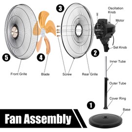 Aottop 20-Inch High Velocity Metal Oscillating Pedestal Fan, 3 Speed 140W (Approx. 1/5 HP), 8.2 FT Cord, Heavy-Duty Stand Fan for Commercial, Residential, Industrial, Shop, Warehouse, Gym, Garage