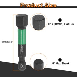 HARFINGTON H10 Flat Hex Head Screwdriver Bit 10mm Metric Tip 1/4" Hex Shank 50mm (2") Long Magnetic Hexagonal Screw Drill Bit Wrench Black Phosphate S2 Steel Power Driver Socket