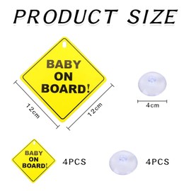 4 Pieces Baby In Car Signs, Car Warning Signs With Suction Cups, Waterproof Car Warning Signs, Baby In Car Stickers, Reusable Warning Signs
