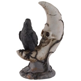 VOGLER Joh. Vogler GmbH Raven Sitting on Skull Moon with LED Moon Eyes Made of Artificial Stone Hand Painted