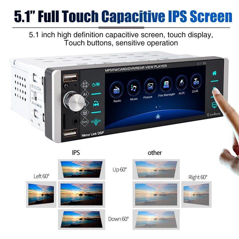 ESSGOO Single Din Car Stereo Wireless Apple CarPlay 5.1 Touchscreen