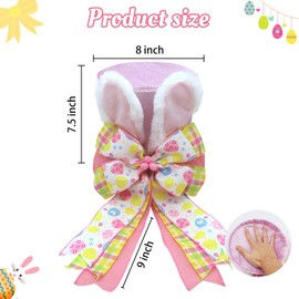 Easter Tree Topper Hat with Bunny Ears, Pink Velvet Top Hat Tree Topper with Bow, Egg Ribbon Spring Tree Decorations Ornament for Easter Christmas Tree Indoor Outdoor