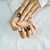 Tesytto Trendy Press On Nails Black White Gold - 3D