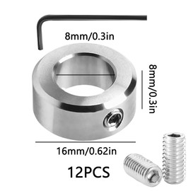 Tkxjry 12 Depth Stop Rings, 8 mm Steel Adjustment Rings, Thread Locking Ring, 12 Pieces Adjusting Rings 8 mm, HSS Locator with Allen Key, Depth Limiter Adjusting Ring, for Drill Woodworking, 8 mm