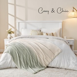 EASEON Throw Blanket for Couch-Soft Boho Throw Blanket,Cozy Knit Throw Blankets,Small Knitted Lightweight Blanket&Throw for Bed,Chair,Sofa,Home Decor (C01-Sage Green, 51 * 63 inches, 2-Striped A)