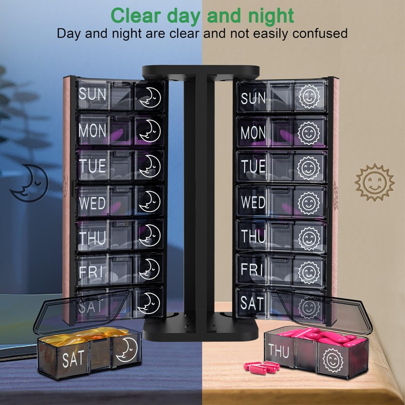 TOMSKYE Portable Pill Case, Large Capacity, 1 Week, 2 Times