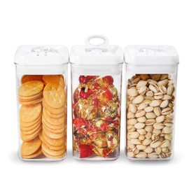Felli Flip Tite Food Storage Container with Lid Airtight 4" Ring Seal Flip Top, Stackable Acrylic Canister Jar for Pantry Kitchen Counter, Snack Coffee Bean Granola Pet Treats Cracker Holder (1.2 L)