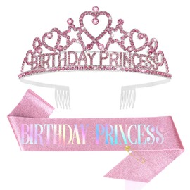 CIEHER CIHER Birthday Sash and Birthday Crown for Women Girls Birthday Princess Crown and Sash Birthday Tiara Princess Party Decorations Birthday Gifts - Pink 2