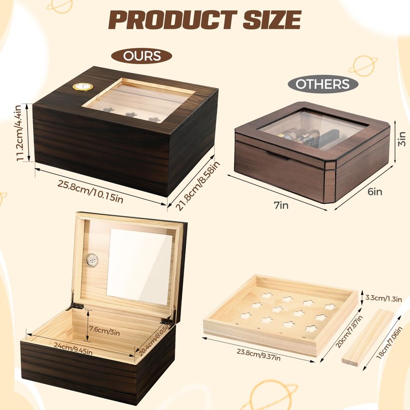 QCXWCJWD Wood Cigar Humidor with Hygrometer and Divider, Handcrafted Wood