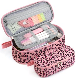 Jcocylse Large Capacity Pencil Case Portable Pencil Pouch Bag School Supplies for College Students Girls Boys Adults(Pink Leopard)