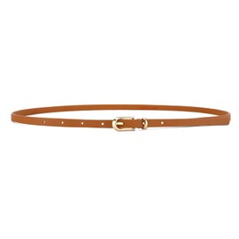 brileze Women Skinny Leather Belts Dresses Thin Waist Belt Brown Fashion WaistBelt Adjustable Classic PU Leather Belt with Gold Alloy Buckle for Ladies Jeans Dress Pants