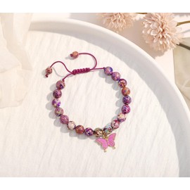 YUCSAWJK 6-18 Birthday Gift Natural Stone Beautiful Purple Butterfly Bracelet for Daughter Granddaughter Niece Teenage Girl Holiday Gift (Granddaughter)