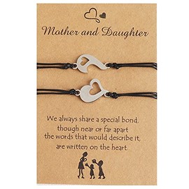 Mother Daughter Bracelets Set for 2 Mommy and Me Heart Matching Bracelets with Card for Women Girls Mom and Daughter (Heart Bracelet)