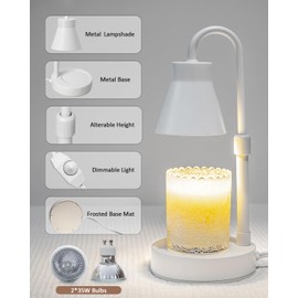 Elenhome Candle Warmer Lamp with Adjustable Height, Stepless Dimming Function-Home Decor Lamp Candle Warmer, Metal Candle Lamp for Jar Candles, No Flame Scented Candle Warmer with 2 Bulbs (White)
