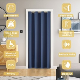 ChrisDowa Blackout Door Curtains for Doorway Privacy, Grommet Closet Curtains for Bedroom Closet Door, Thermal Insulated Temporary Door Cover Room Divider Curtain (1 Panel, Stone Blue, 34 x 80 Inch)