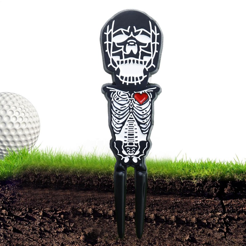 Golf Divot Repair Tool,Skull Shape Ball Marker - Zinc Alloy