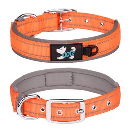 Haoyueer Comfortable Soft Neoprene Padded Dog Collar, Reflective Pet Collar, Adjustable Durable Nylon Dog Collar for All Breeds Large Dogs (M, Orange-1)