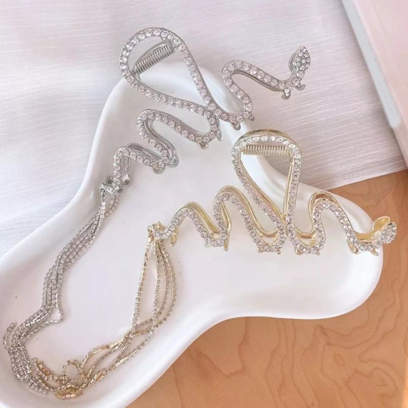 Universo en Linea Pinza Cabello Diseño Serpiente Diamantes Brillantes Metal