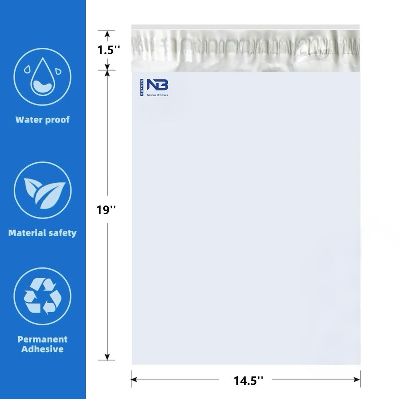 NB 14.5x19 Inch – 10 Pcs White Poly Mailers Strong