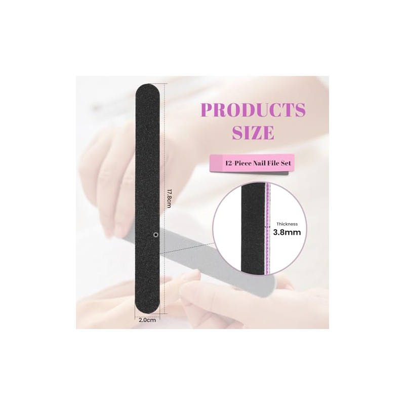 Nail Files Set,12PCS Professional Nail Files Double Sided Emery Board,Fingernal