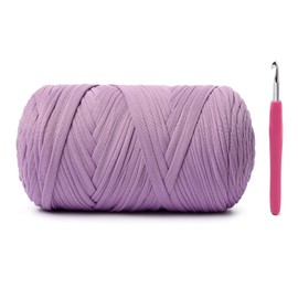 Soft Tshirt Crochet Yarn, 400g/114yds High Elastic Hand Knitting Yarns, Thick T Shirt Yarn for Crocheting Bags, Baskets, Cushions, DIY Crafts（Lilac）