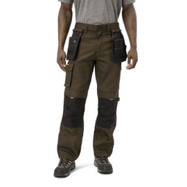 Caterpillar Men's H2O Defender Water Resistant Work Pants with Reinforced Knees, Bellowed Cargo Pocket and Tool Bags, Dark Earth/Black, 36/30