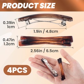 VARMDUKKE 4 PCS Small French Hair Barrettes, 2.56 Inch Curved Tortoise Shell Hair Clip for Women, Glossy Flat Hair Accessories for Thin, Thick, Long Hair - Amber Color