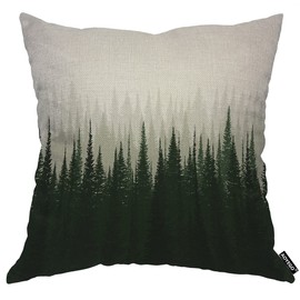 AOYEGO Pine Forest in Morning Throw Pillow Cover Misty Tree Wood Nature Scene Landscape Fog Environment Pillow Case 18x18 Inch Decorative Cotton Linen Square Cushion for Home Couch Bed
