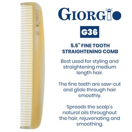 Giorgio G36 Handmade All Fine Tooth Pocket Comb for Men, Hair Comb Straightener for Everyday Grooming Styling Hair, Mustache and Beard for Men Women and Kids, Use Wet or Dry, Saw Cut and Hand Polished