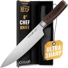 Cutluxe Chef Knife – Ultra Sharp 8" Japanese Kitchen Knife, High Carbon Stainless Steel Blade, Full Tang Pakkawood Handle – Shinobi Series