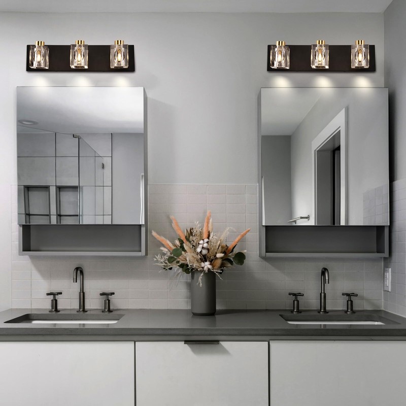 Modern Crystal Vanity Lights,3 Light Bathroom Vanity Light fixtures,Black and